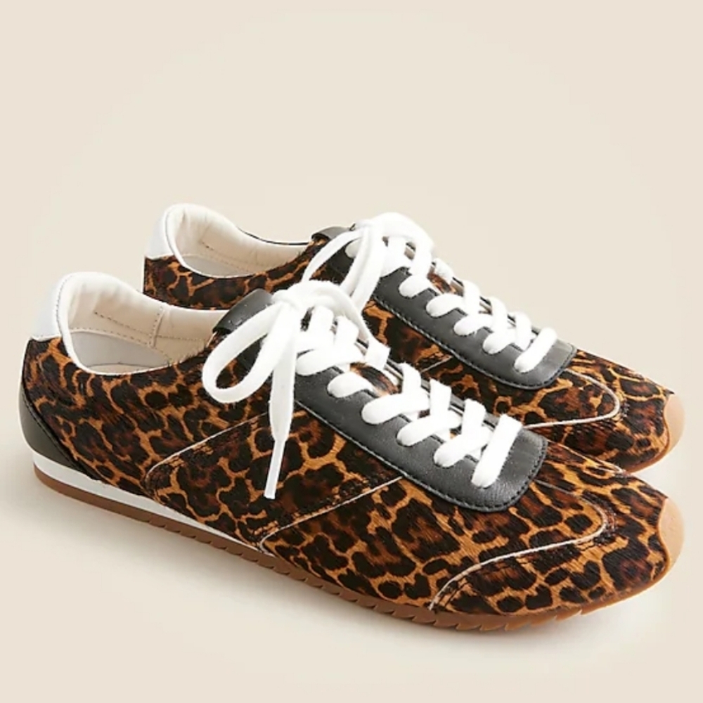 J. Crew Rec Sneakers in Leopard-print Calf Hair - tan, brown, black